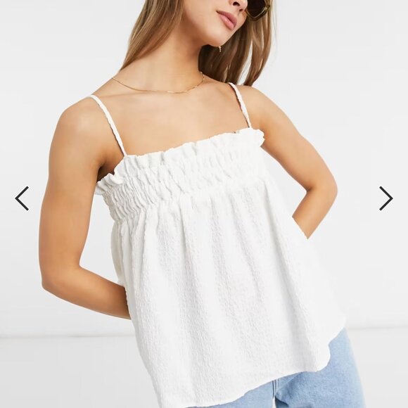 ASOS Design Tank Top puff texture cami sun White Smocked Casual Summer Neutral - Picture 1 of 10